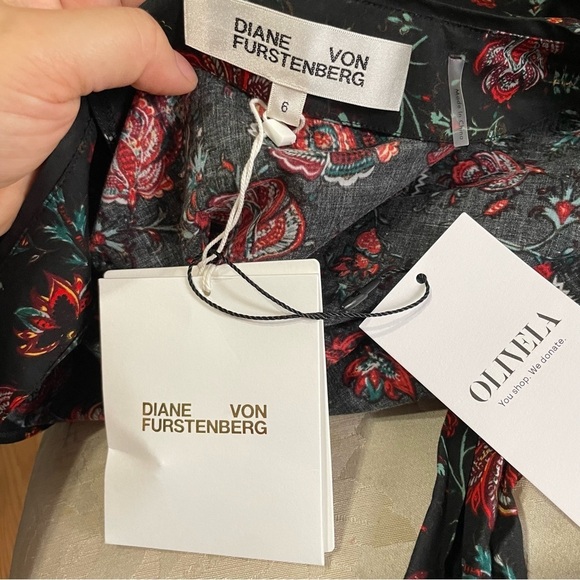 Diane Von Furstenberg Barbe Puffed Sleeves Mini Wrap Dress Punk Flower S… - Picture 16 of 16